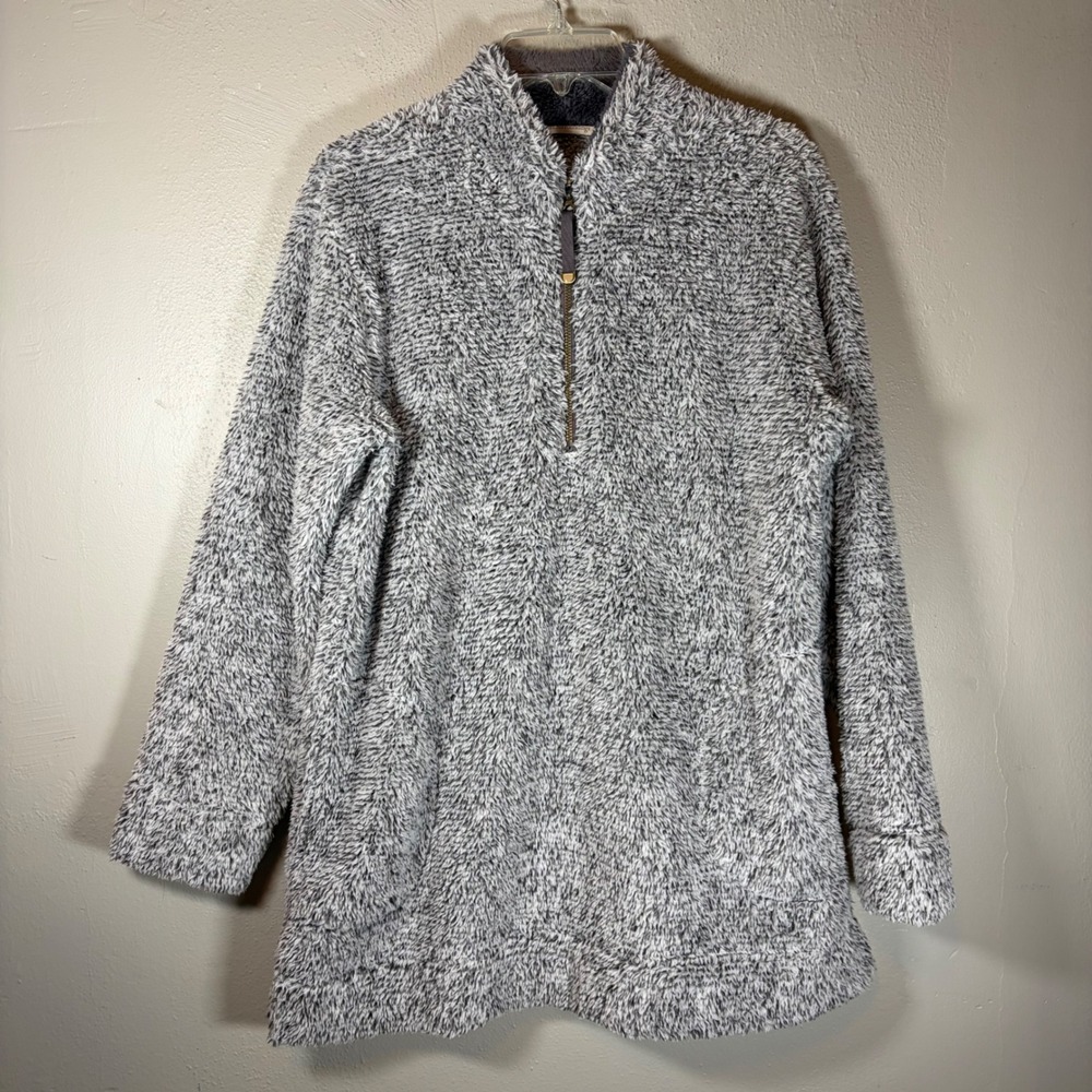 Soft Surroundings Womens Grey Sherpa Fleece Quarter Zip Pullover Sweater Medium